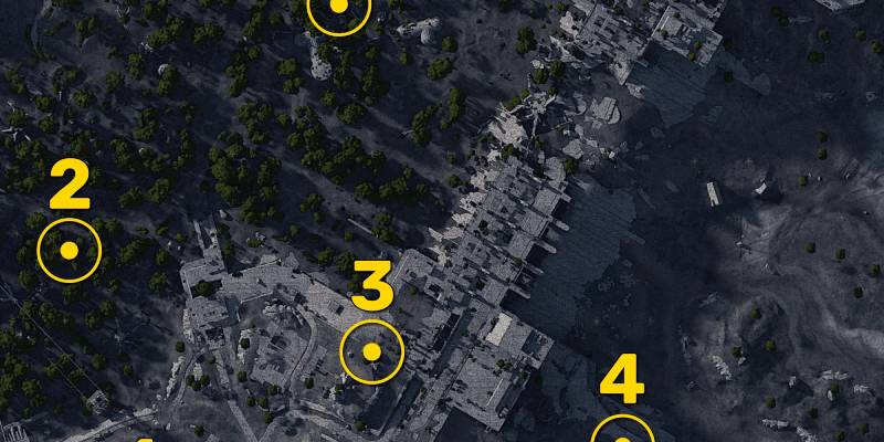 Dam Battlegrounds map showing all six Field Depot locations