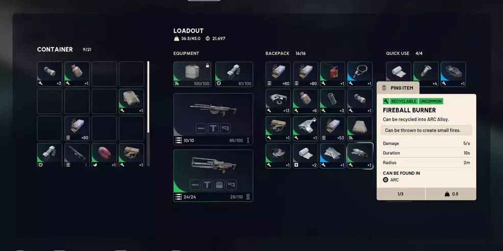 Fireball Burner item in Arc Raiders