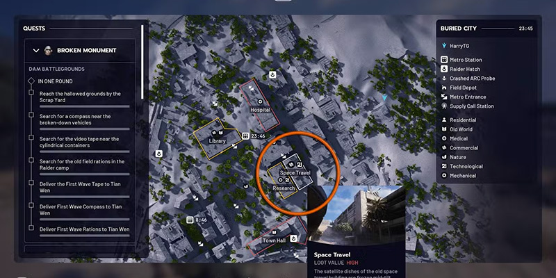 Buried City Farming Routes Map