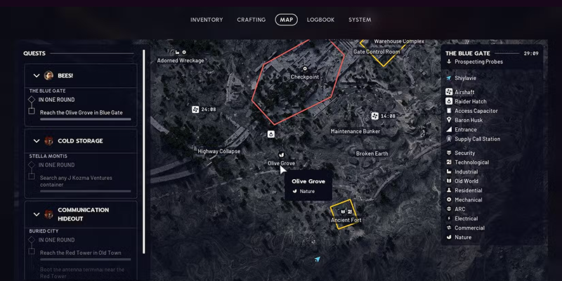 Olive Grove on Blue Gate map