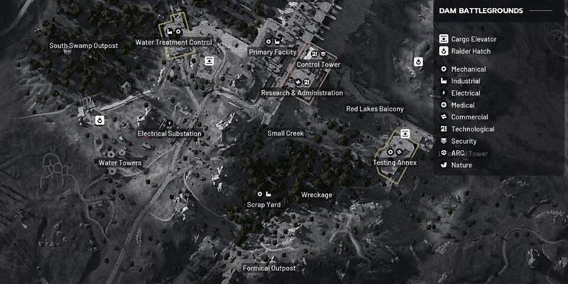 Dam Battlegrounds map overview in ARC Raiders
