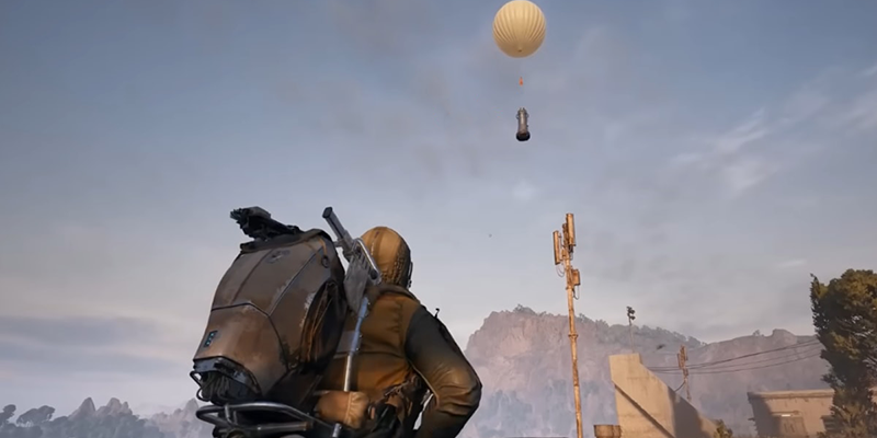 Supply drop descending via balloon in Arc Raiders