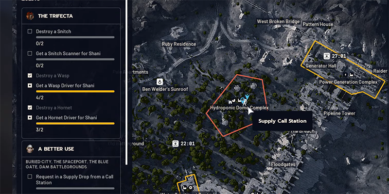 Arc Raiders map showing proximity-based call station icons