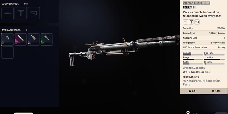 Arc Raiders weapon selection screen