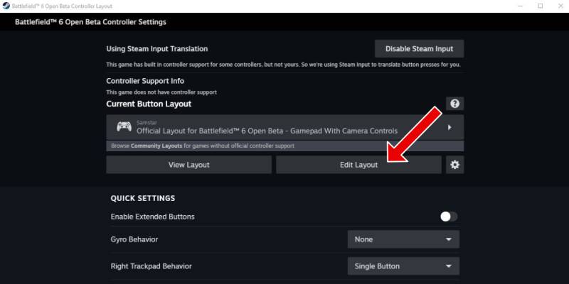 Steam controller configuration interface