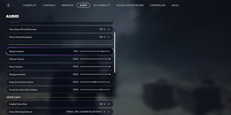 Audio settings for competitive advantage