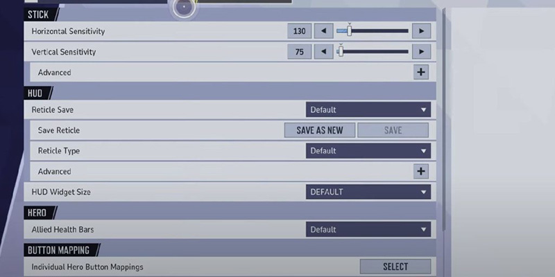 Crosshair configuration in settings menu