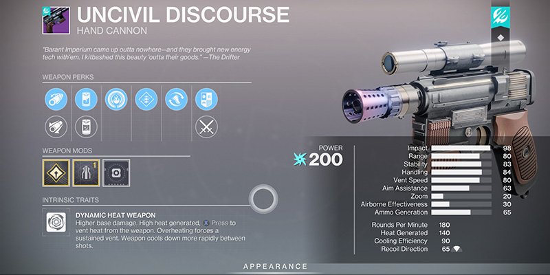 Uncivil Discourse Hand Cannon Stats