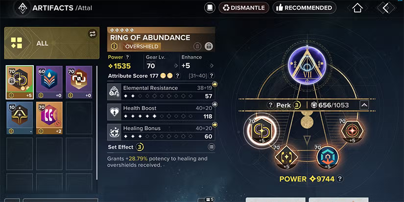 Characters Screen Interface