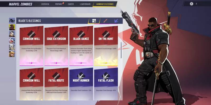 Khonshu's Blessing shop showing available upgrades