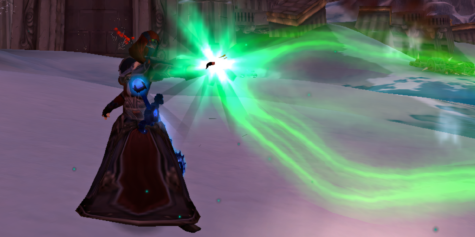 Warlock casting shadow magic with demon companion