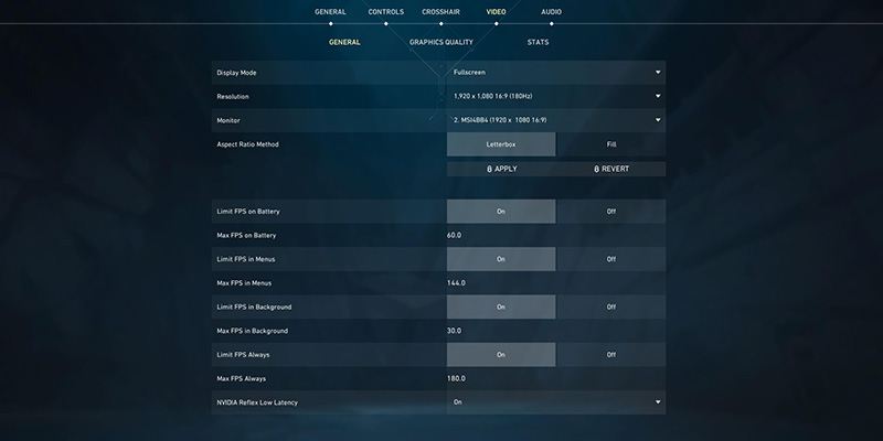 Valorant in-game settings interface
