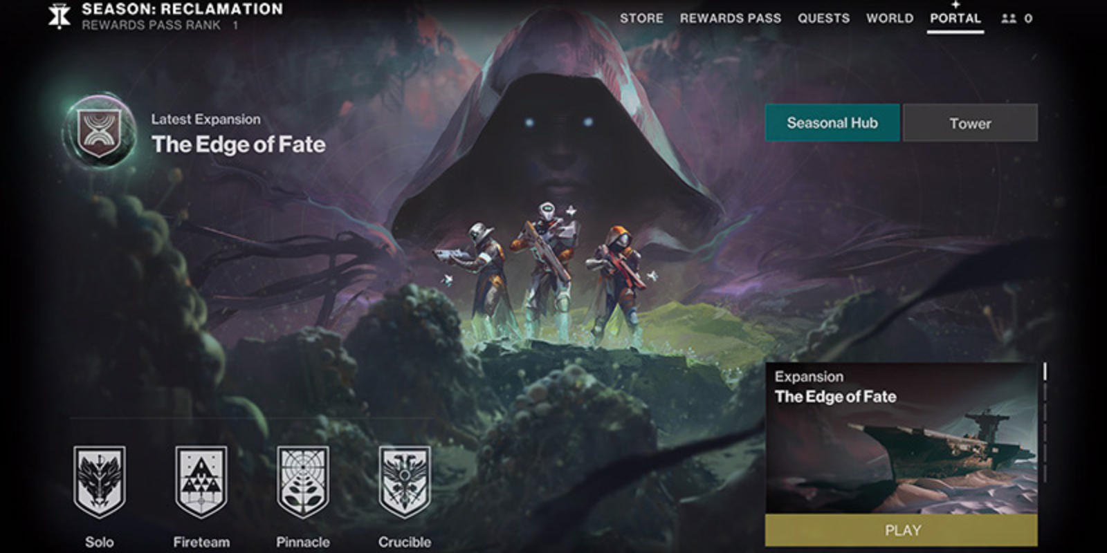 Destiny 2 Portal system interface showing activity selection