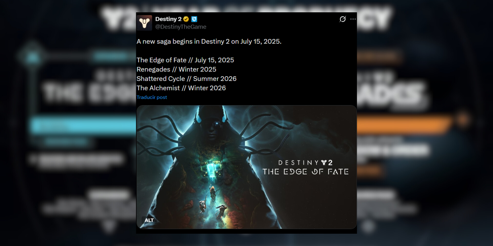 Destiny 2 2026 expansion timeline showing Shattered Cycle and The Alchemist