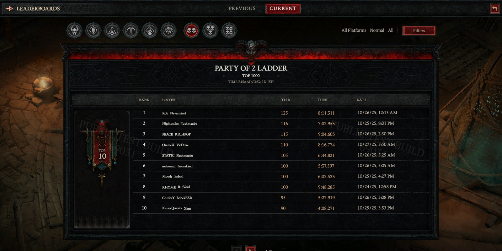 Diablo 4 Tower Leaderboard Interface