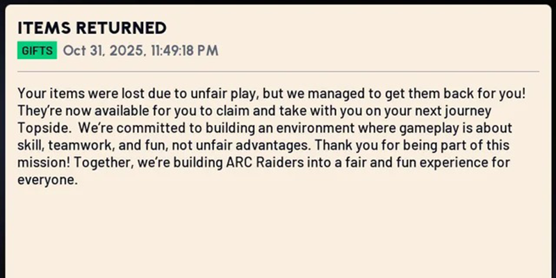 Arc Raiders Auto-Returns Loot Lost to Cheaters 2025