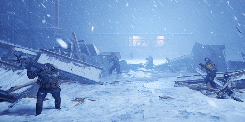 Arc Raiders winter combat in snowfall conditions