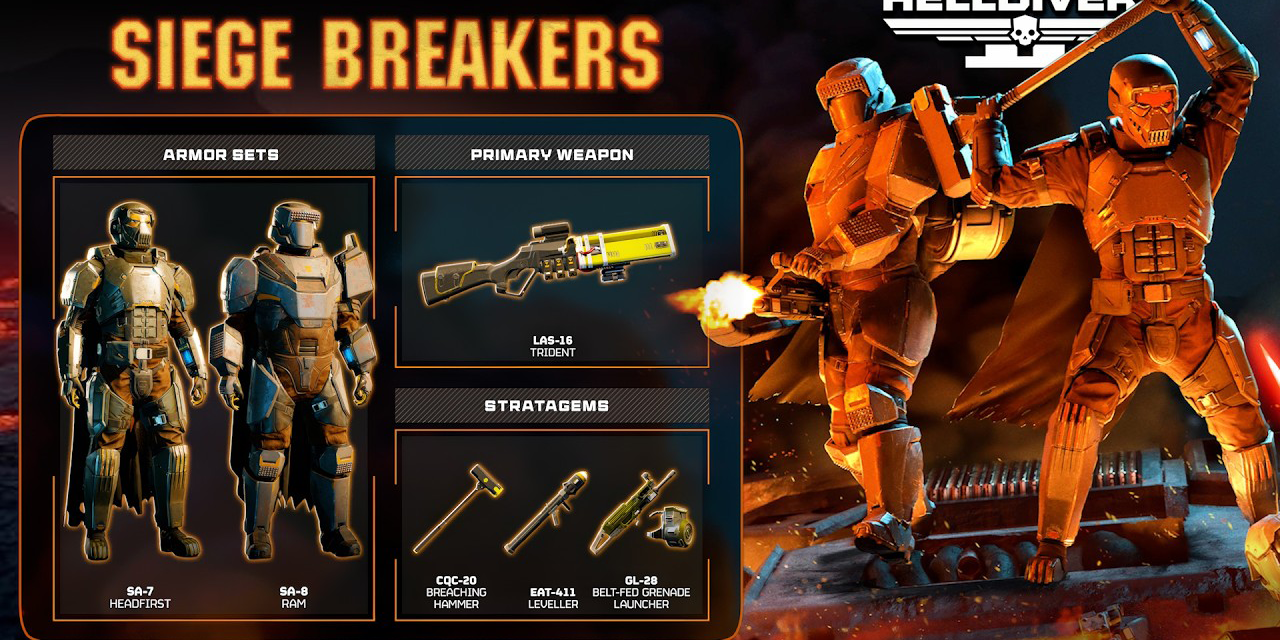 Helldivers 2 Siege Breakers Warbond equipment showcase