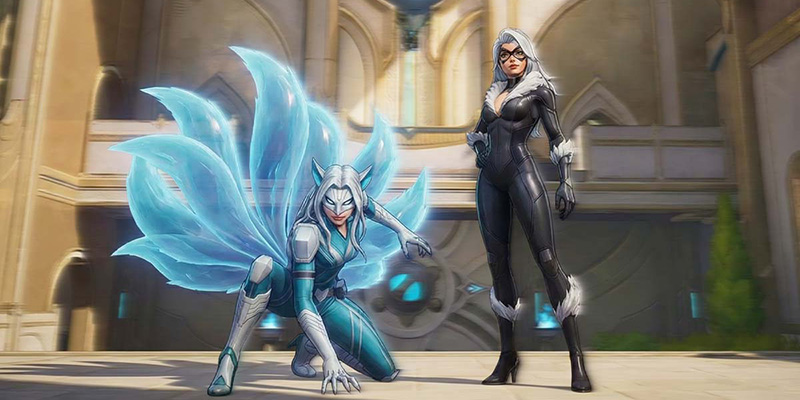 Marvel Rivals Season 6 Gallery Card featuring a black cat and white fox near Deadpool