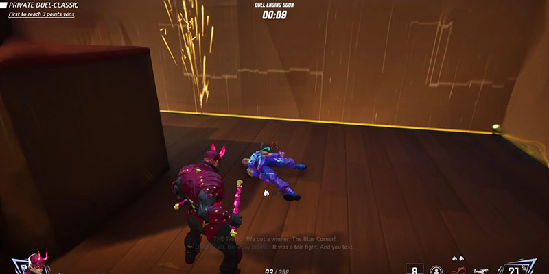 Two players dueling in the Clobberin' Club