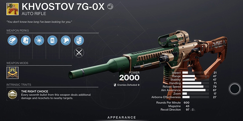 Khvostov 7G-0X Exotic Auto Rifle