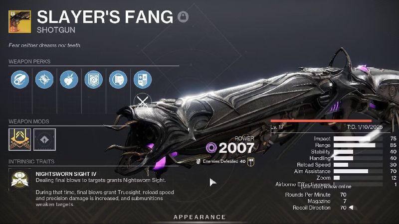 Slayer's Fang Exotic Shotgun