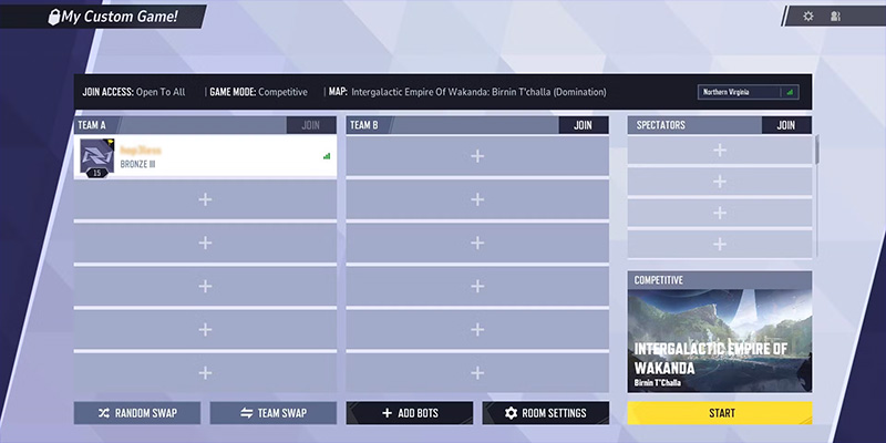 Marvel Rivals Custom Game Lobby Interface