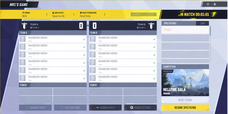 Tournament Room Settings Panel