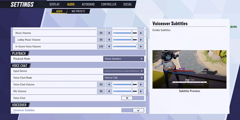 Marvel Rivals In-Game Settings
