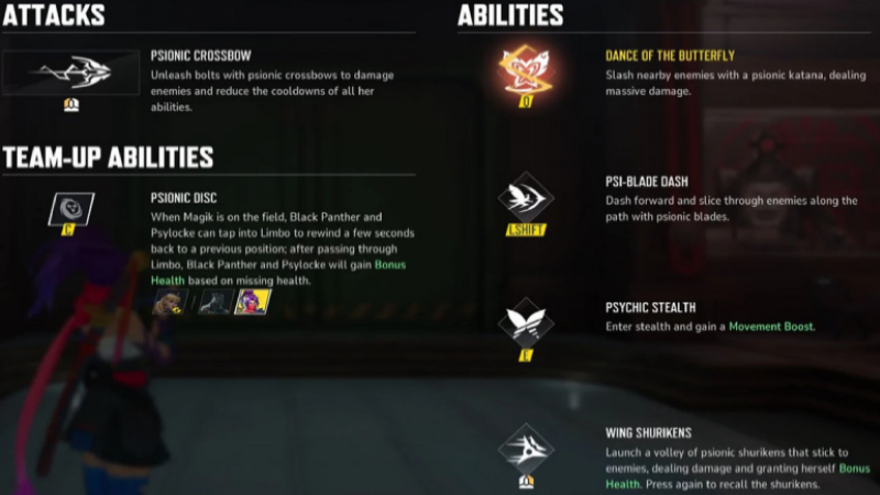 Psylocke abilities showcase