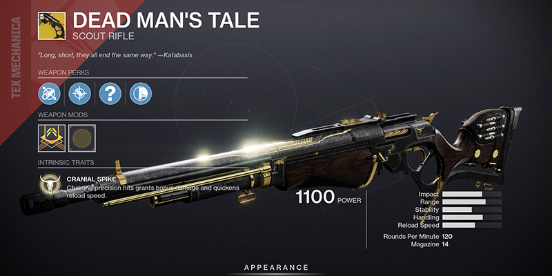 Dead Man's Tale exotic scout rifle