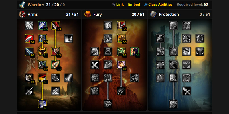Warrior talent tree showing Arms spec